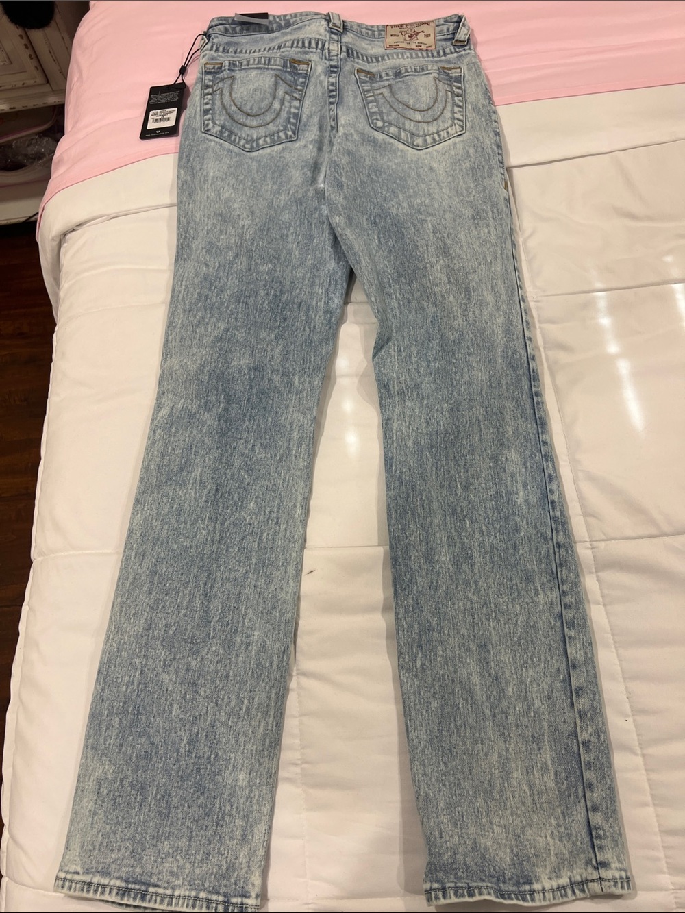 True Religion Light Acid Wash Straight Leg Jeans
